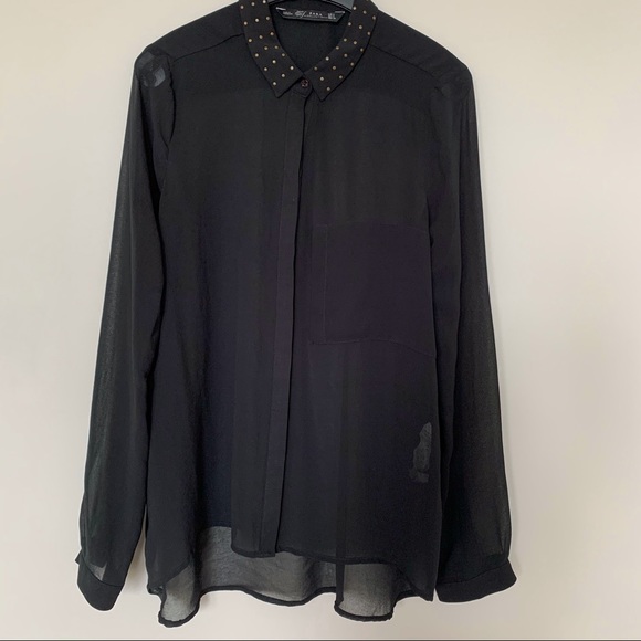 Zara sheer black shirt with studded collar - Picture 1 of 8